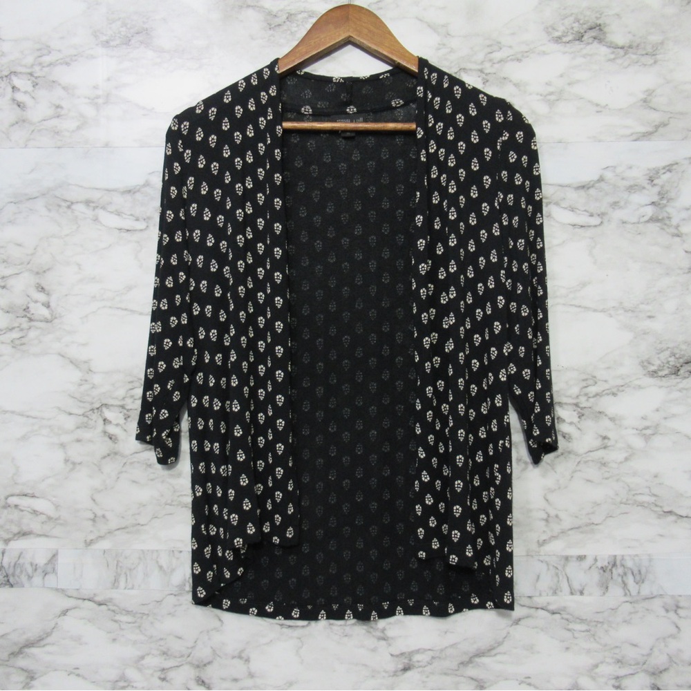 J Jill Wearever Collection Black Open Front 3/4 Sleeve Cardigan Size XS